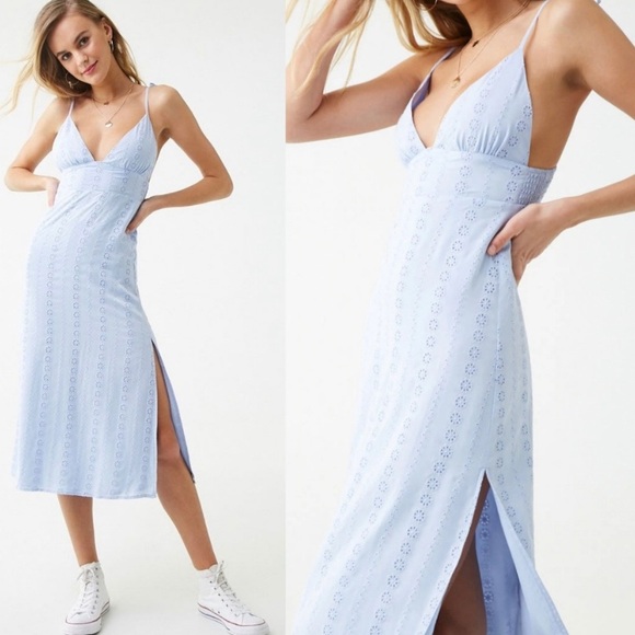 Forever 21 blue floral eyelet dress size M NWT